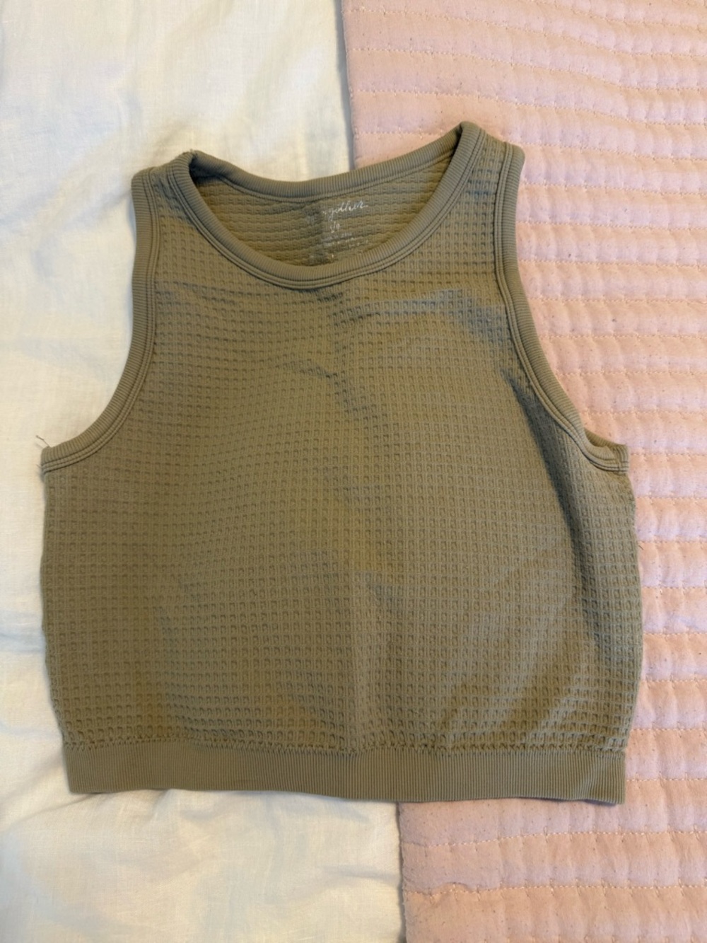 By Together Olive Tank Waffle Knit Crop